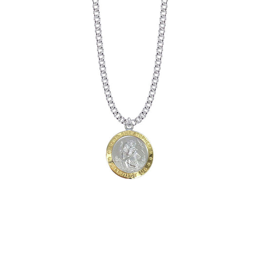 Two-Tone Sterling Silver St. Christopher Medal, Patron Saint of Travelers