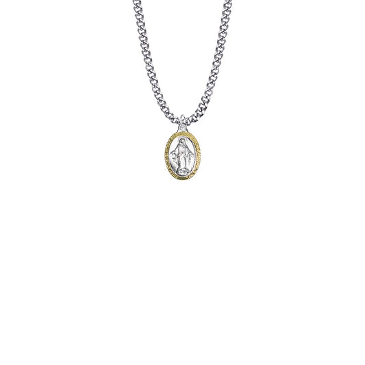5/8 Inch Two-Tone Sterling Silver Oval Miraculous Medal