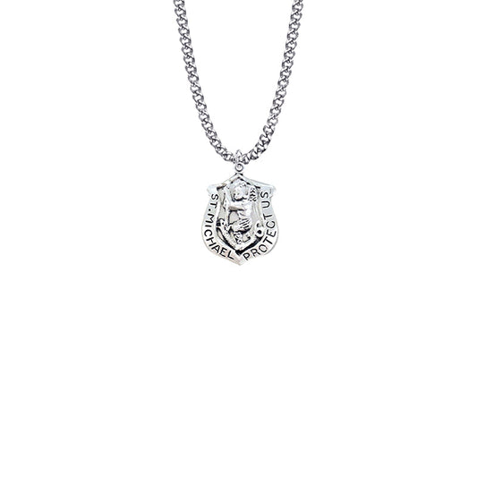 Sterling Silver St. Michael Badge Shield Medal, Patron Saint of Police