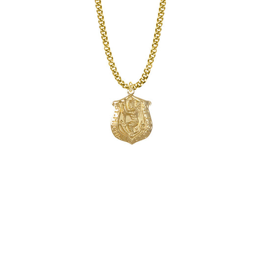 Gold Plated Over Sterling Silver St. Michael Badge Shield Medal, Patron Saint of Police