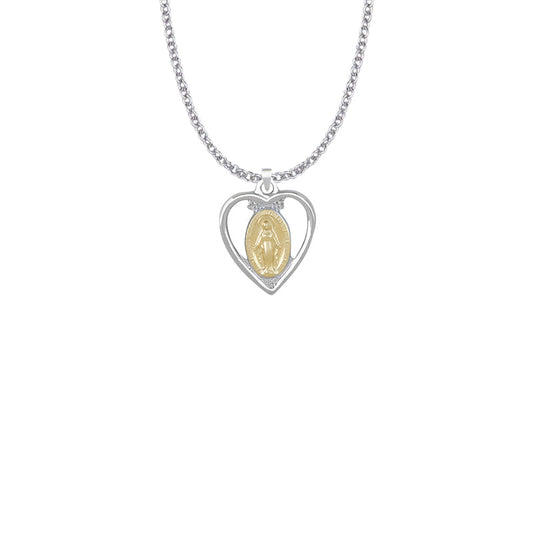 Two-Tone Sterling Silver Heart Miraculous Medal