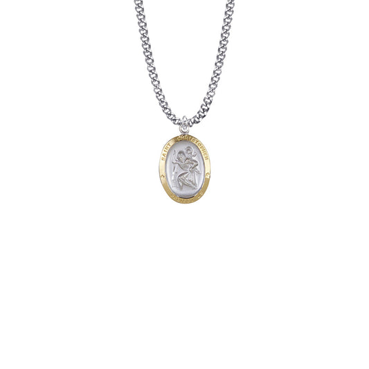 Two-Tone Sterling Silver Oval St. Christopher Medal, Patron Saint of Travelers