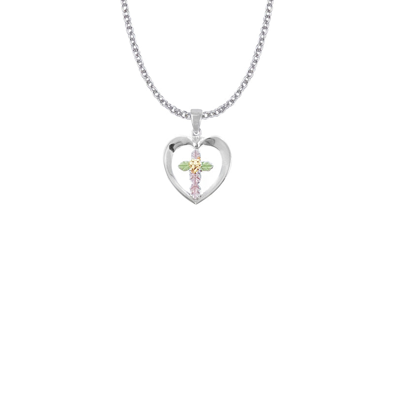 Sterling Silver and Gold Enameled Heart with Inner Cross Necklace