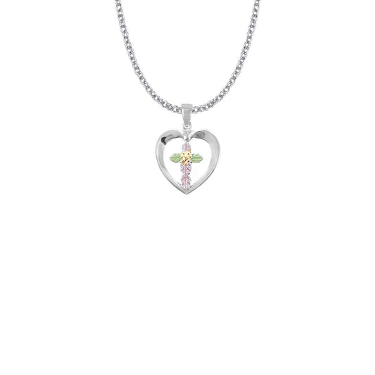 Sterling Silver and Gold Enameled Heart with Inner Cross Necklace