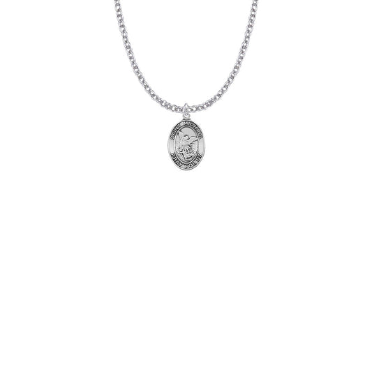 5/8 Inch Sterling Silver St. Michael Oval Medal, Patron Saint of Police