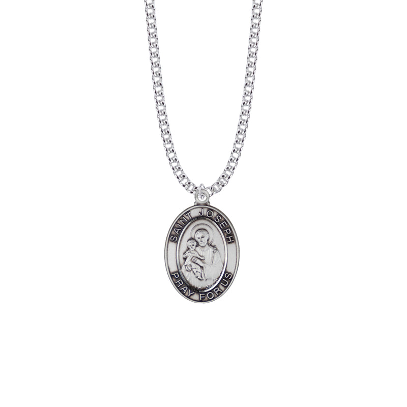 Sterling Silver St. Joseph Oval Medal, Patron Saint of Carpenters and Fathers