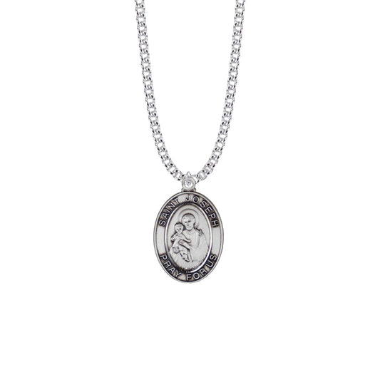 Sterling Silver St. Joseph Oval Medal, Patron Saint of Carpenters and Fathers