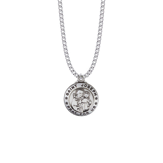 Sterling Silver Round St. Joseph Medal, Patron Saint of Carpenters and Fathers