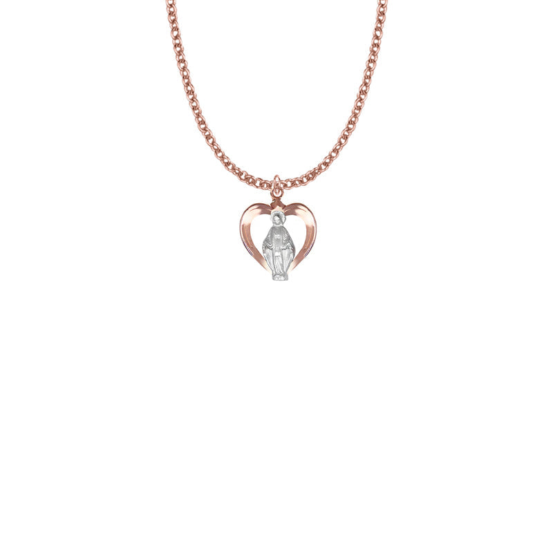 11/16 Inch Two-Tone Rose Gold Over Sterling Silver Pierced Heart Miraculous Medal