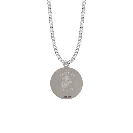 Round Two-Tone Sterling Silver U.S. Marine Corps Medal with Personalized &quot;Marine Dad&quot; Engraving on Back