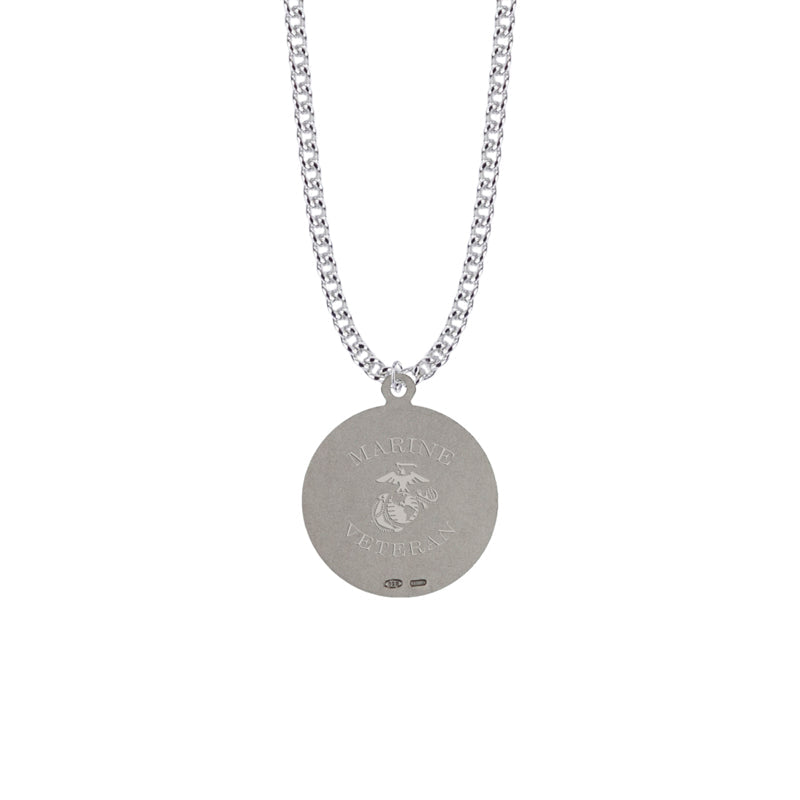 Round Two-Tone Sterling Silver U.S. Marine Corps Medal with Personalized &quot;Marine Veteran&quot; Engraving on Back