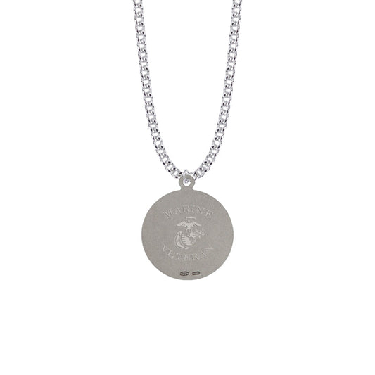 Round Two-Tone Sterling Silver U.S. Marine Corps Medal with Personalized &quot;Marine Veteran&quot; Engraving on Back
