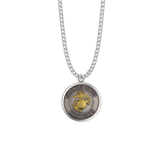 Round Two-Tone Sterling Silver U.S. Marine Corps Medal