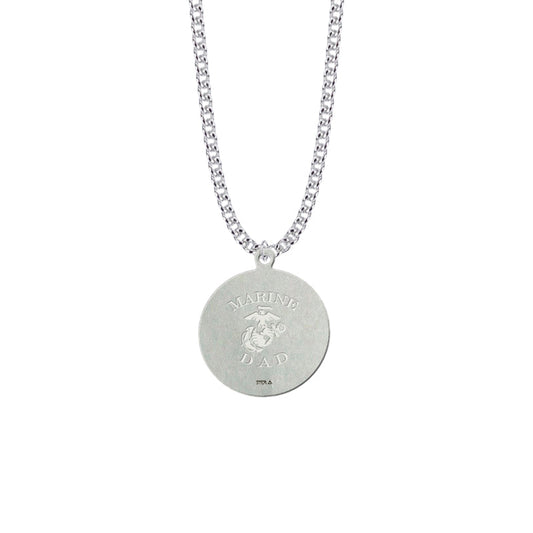 Round Sterling Silver U.S. Marine Corps Medal with Personalized &quot;Marine Dad&quot; Engraving on Back