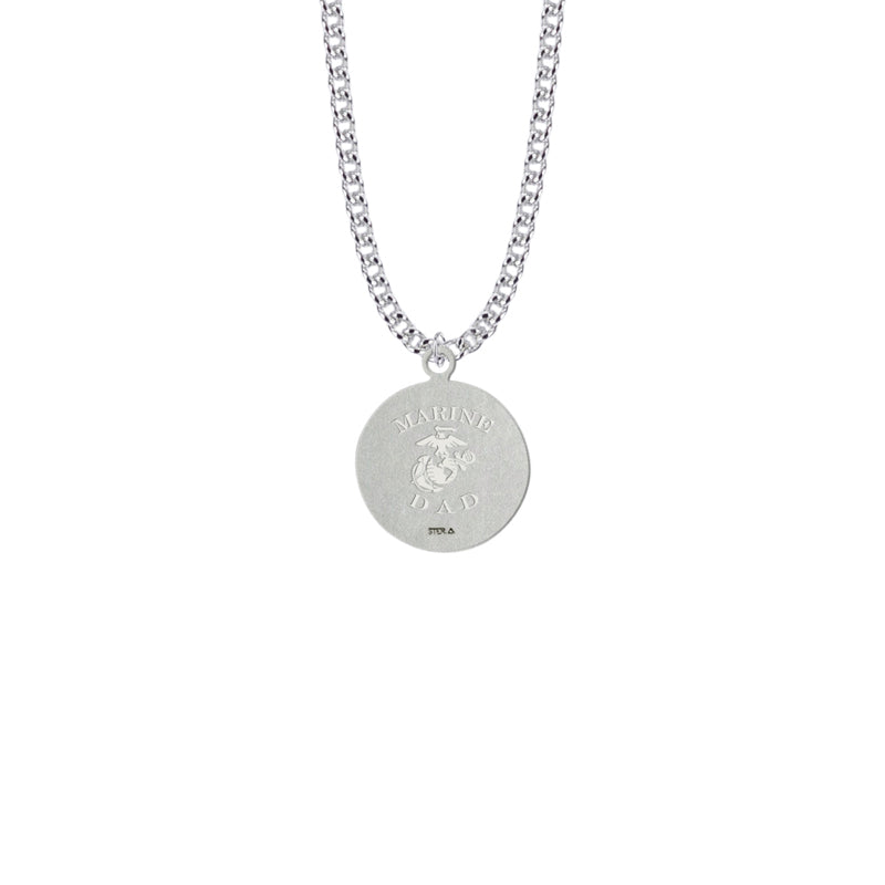Round Sterling Silver U.S. Marine Corps Medal with Personalized &quot;Marine Dad&quot; Engraving on Back
