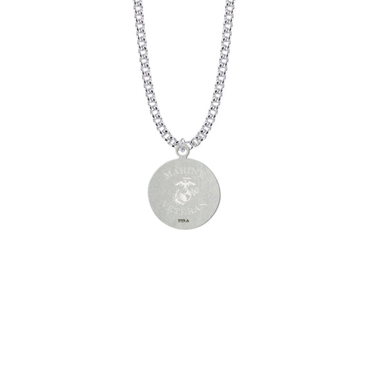 Round Sterling Silver U.S. Marine Corps Medal with Personalized &quot;Marine Veteran&quot; Engraving on Back