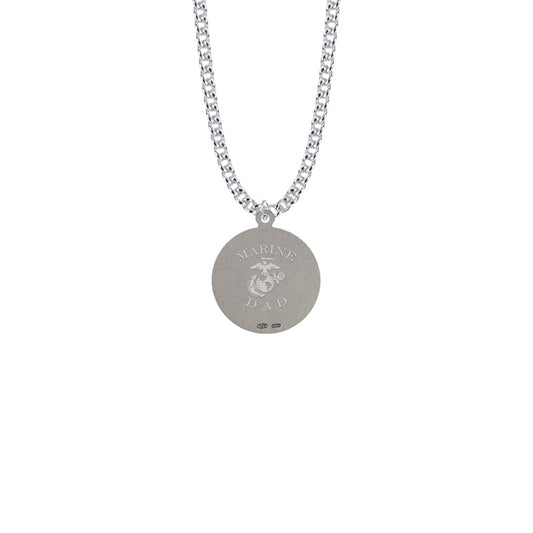 Round Two-Tone Sterling Silver U.S. Marine Corps Medal with Personalized &quot;Marine Dad&quot; Engraving on Back