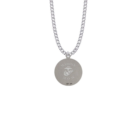 Round Two-Tone Sterling Silver U.S. Marine Corps Medal with Personalized &quot;Marine Mom&quot; Engraving on Back