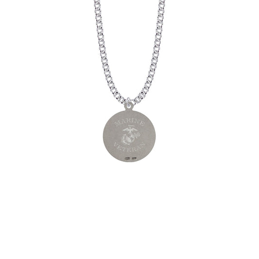 Round Two-Tone Sterling Silver U.S. Marine Corps Medal with Personalized &quot;Marine Veteran&quot; Engraving on Back