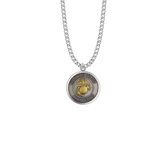 Round Two-Tone Sterling Silver U.S. Marine Corps Medal