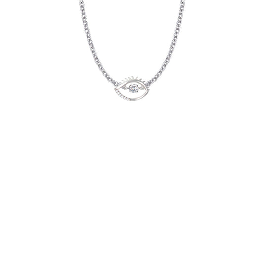 3/8 Inch Sterling Silver Evil Eye Necklace with Cubic Zirconia Stones