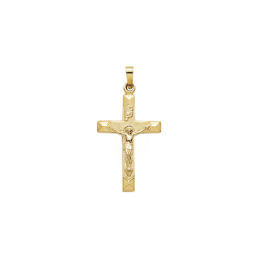 Gold Beveled Design Crucifix Pendant