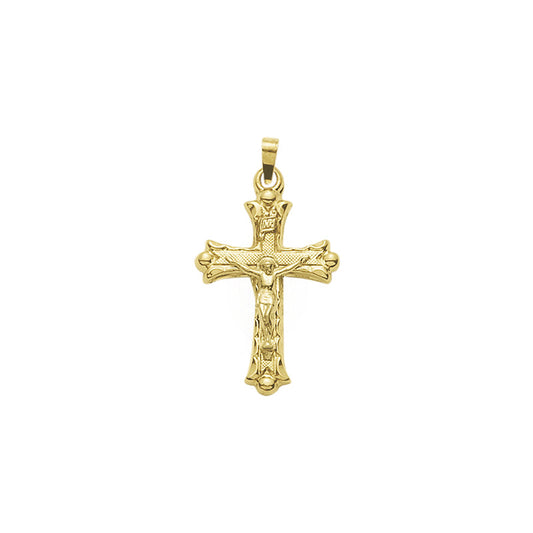 Gold Budded Ends with Etched Detailing Crucifix Pendant