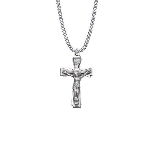 Sterling Silver Crucifix Necklace in a Flared Design