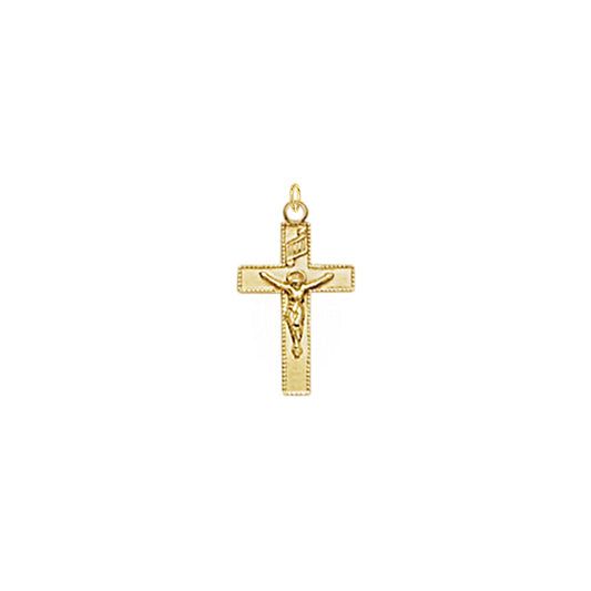 5/8 Inch Gold Dotted Border Crucifix Pendant