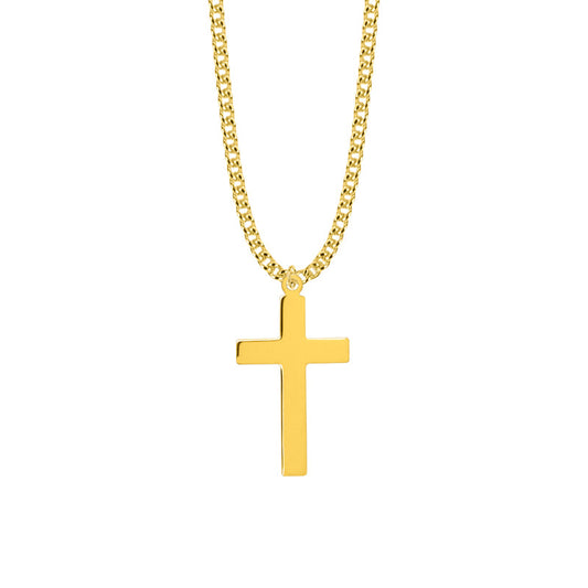 1-3/8 Inch Gold Plated Over Sterling Silver Plain Cross Necklace