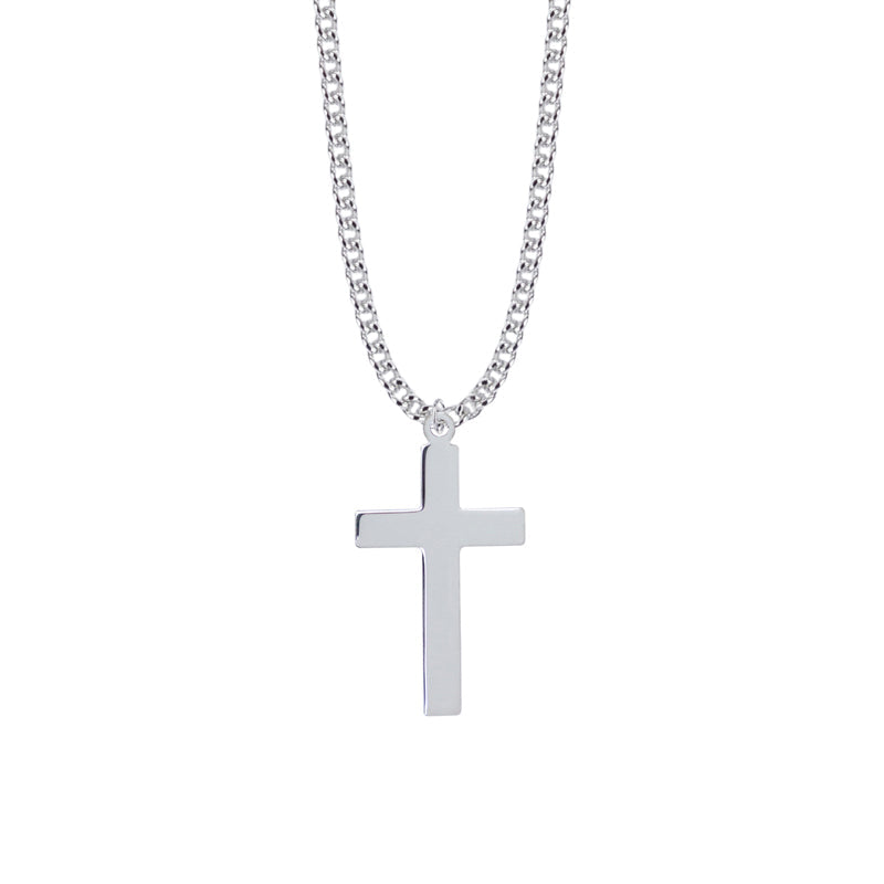 1-3/8 Inch Sterling Silver Plain Cross Necklace