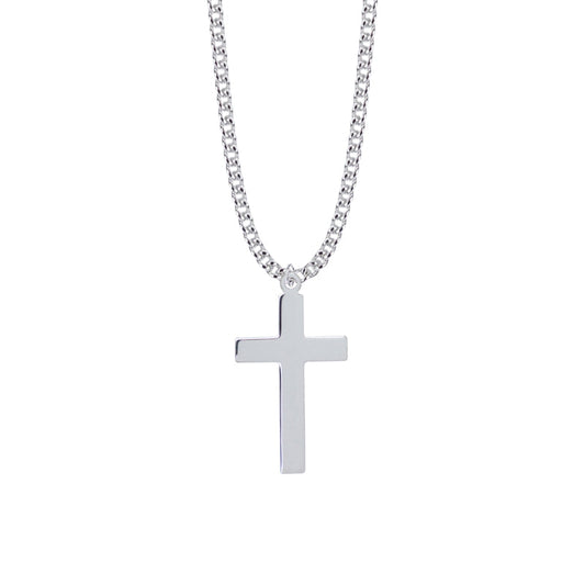 1-3/8 Inch Sterling Silver Plain Cross Necklace
