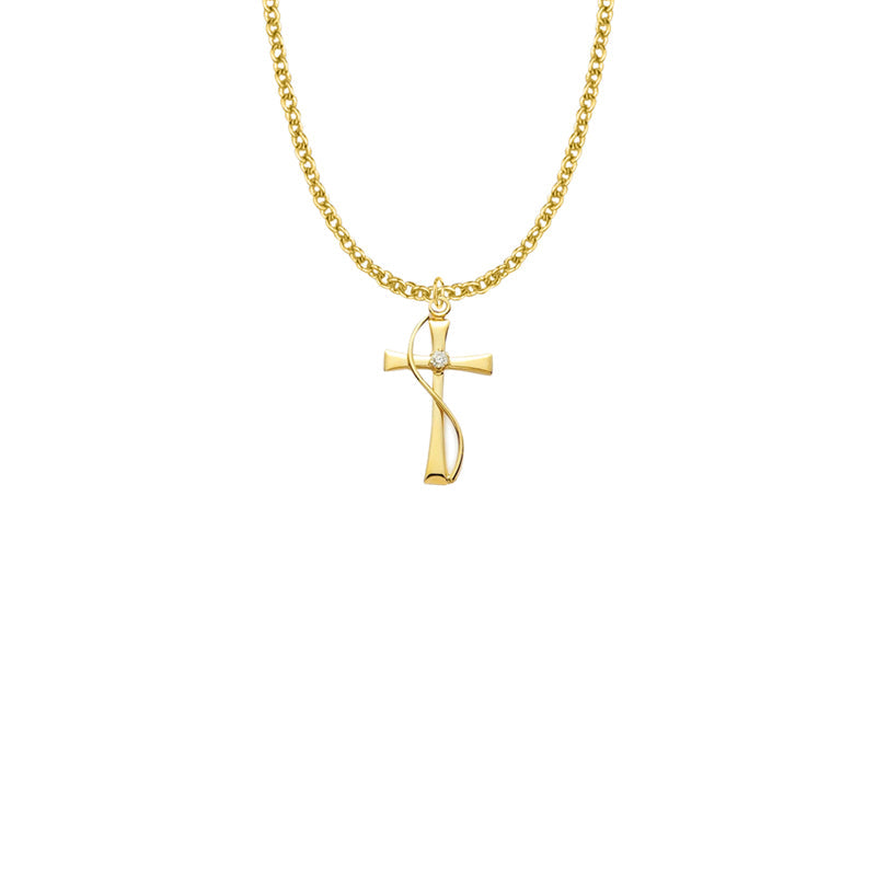 Gold Plated over Sterling Silver Maltese Wire Cross Necklace with Cubic Zirconia Stone