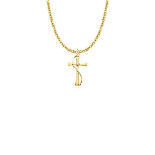 Gold Plated over Sterling Silver Maltese Wire Cross Necklace with Cubic Zirconia Stone