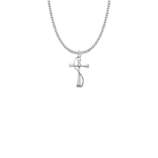 Sterling Silver Maltese Wire Cross Necklace with Cubic Zirconia Stone