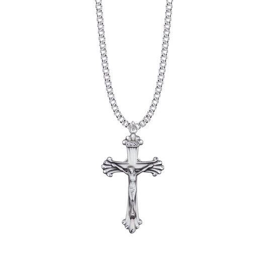 1-5/8 Inch Sterling Silver Antiqued Scroll Ends Crucifix Necklace