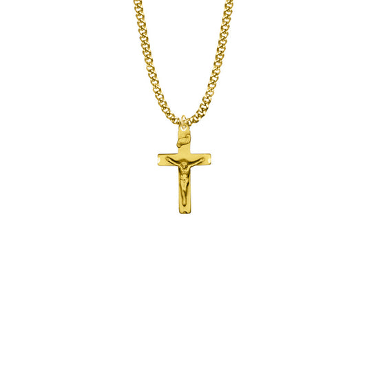 Gold Plated Over Sterling Silver Engraved Crucifix Necklace