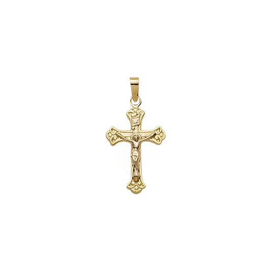Gold Budded Ends with Swirl Detailing Crucifix Pendant