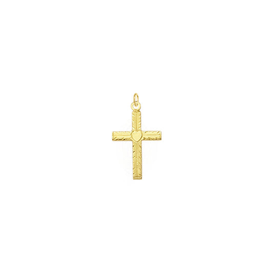 5/8 Inch Gold Centered Heart Cross Pendant