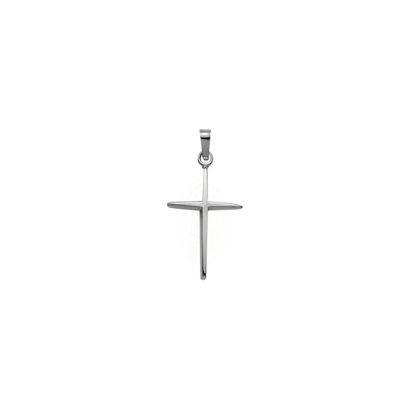 White Gold Pointed Ends Stick Style Cross Pendant