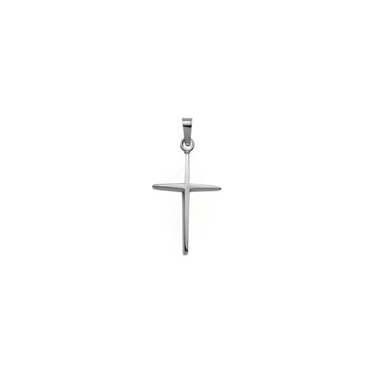 White Gold Pointed Ends Stick Style Cross Pendant