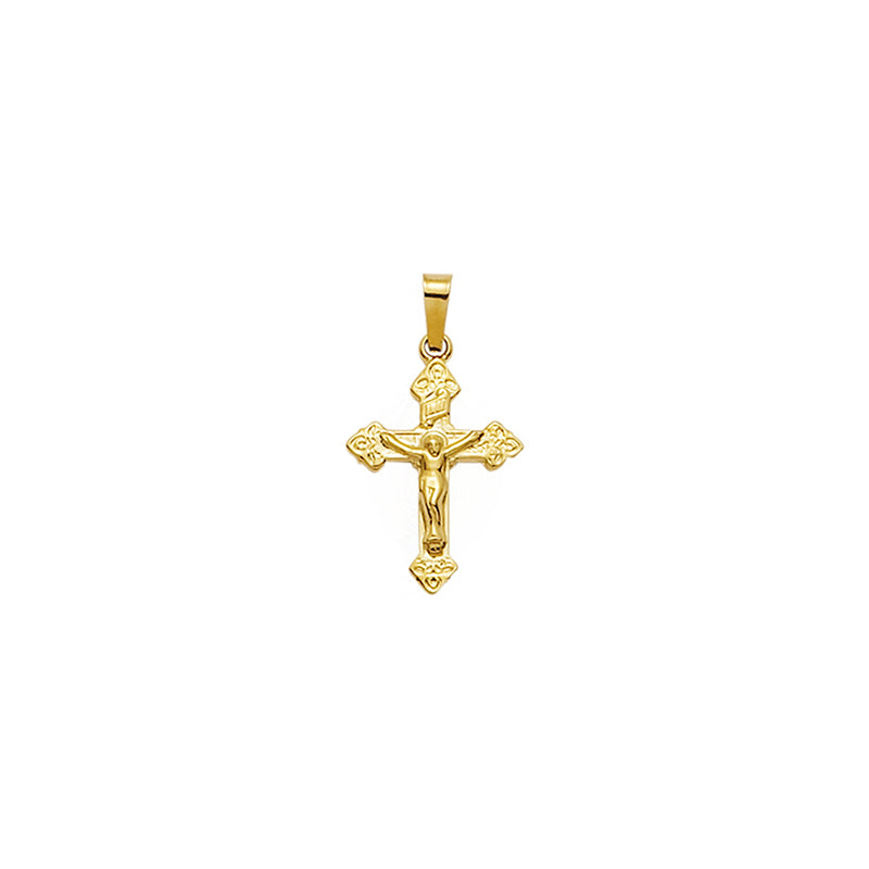 Gold Budded Ends and Flowered Detailing Crucifix Pendant