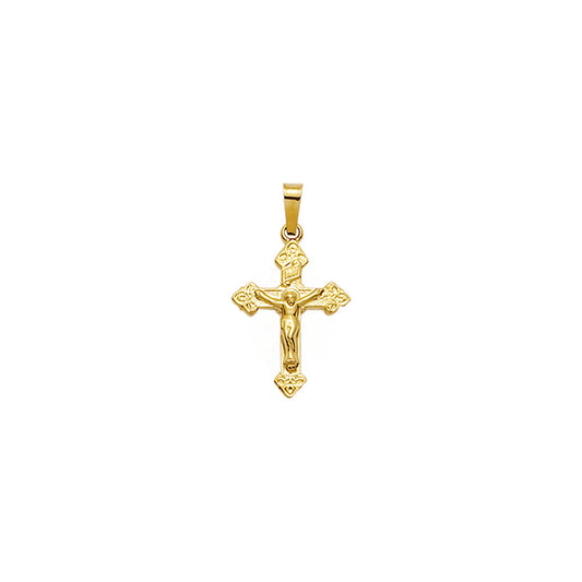 Gold Budded Ends and Flowered Detailing Crucifix Pendant
