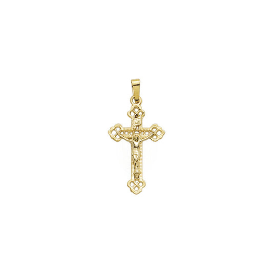 Gold Budded Ends with Cut-Out Detailing Crucifix Pendant