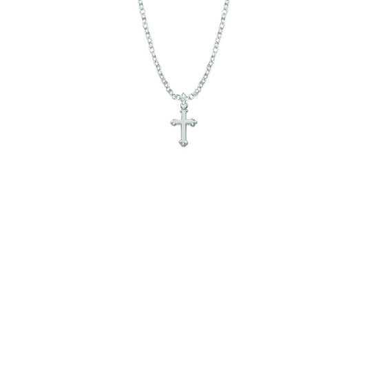 1/2 Inch Sterling Silver Budded Cross Baby Necklace