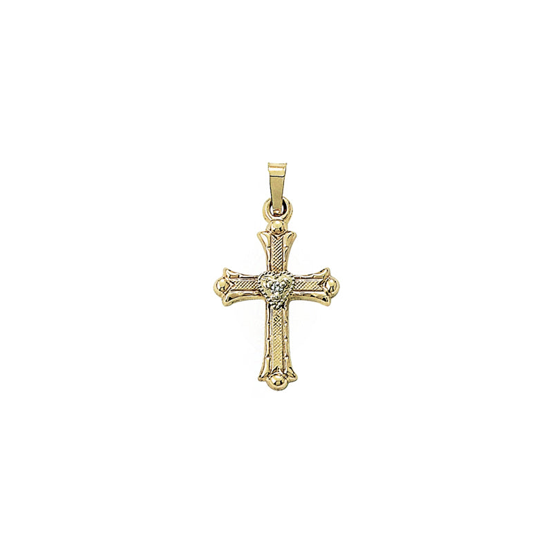 Gold Diamond Engraved with Heart Center Cross Pendant