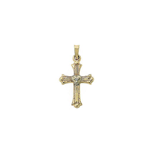 Gold Diamond Engraved with Heart Center Cross Pendant