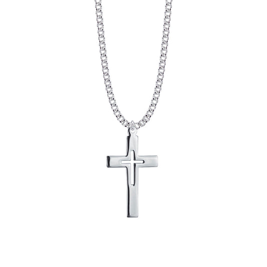 1-3/8 Inch Sterling Silver Pierced Inner Cross Necklace