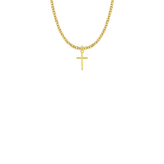 1/2 Inch Gold Plated Over Sterling Silver Stick Cross Necklace