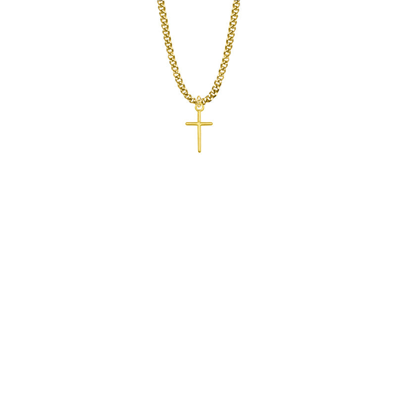 1/2 Inch Gold Plated Over Sterling Silver Baby Stick Cross Necklace